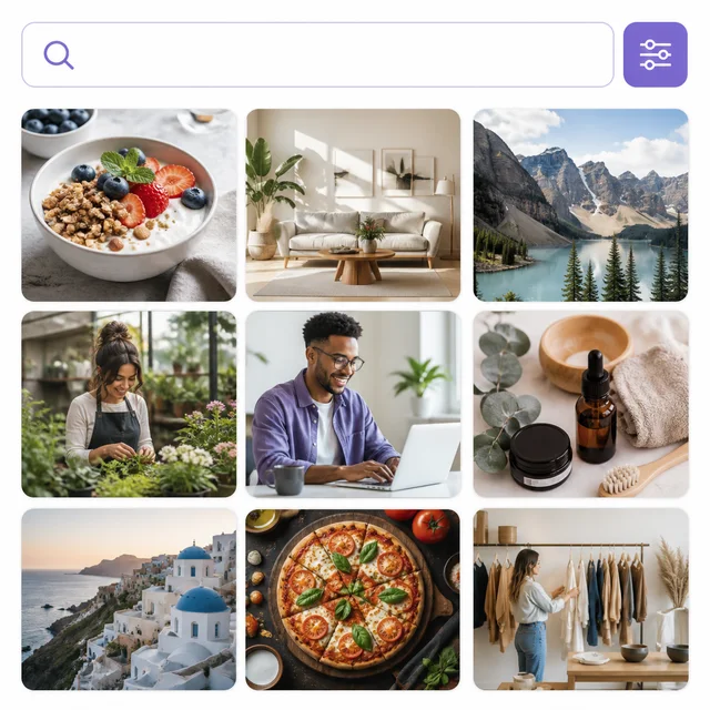 A searchable library filled with varied photos