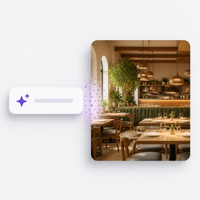 An AI prompt becoming a finished restaurant image